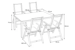 OUTFLEXX Garten-Essgruppe, silber/anthrazit, Alu/Spraystone/Textilen, 160x95 cm, 4 Klappstühle