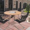 OUTFLEXX Garten-Essgruppe, silber/schwarz, Edelstahl/Teak, Esstisch Ø 170 cm, 6 Freischwinger, FSC®-zertifiziertes Produkt