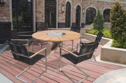 OUTFLEXX Garten-Essgruppe, silber/schwarz, Edelstahl/Teak, Esstisch Ø 170 cm, 6 Freischwinger, FSC®-zertifiziertes Produkt