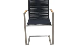 OUTFLEXX Garten-Essgruppe, silber/schwarz, Edelstahl/Teak, Esstisch Ø 170 cm, 6 Freischwinger, FSC®-zertifiziertes Produkt