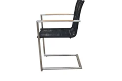 OUTFLEXX Garten-Essgruppe, silber/schwarz, Edelstahl/Teak, Esstisch Ø 170 cm, 6 Freischwinger, FSC®-zertifiziertes Produkt
