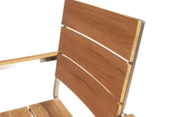 OUTFLEXX Garten-Essgruppe, silber, Edelstahl/recyceltes Teak, Tisch 90 x 90 cm, 4 Stapelsessel, FSC®-zertifiziertes Produkt