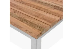 OUTFLEXX Garten-Essgruppe, silber, Edelstahl/recyceltes Teak, Tisch 90 x 90 cm, 4 Stapelsessel, FSC®-zertifiziertes Produkt