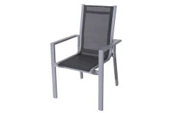 OUTFLEXX Garten-Essgruppe, silber/anthrazit, Alu/Spraystone/Textilen, 160 x 95 cm, 4 Stapelsessel, 2 Klappstühle