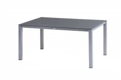 OUTFLEXX Garten-Essgruppe, silber/anthrazit, Alu/Spraystone/Textilen, 160 x 95 cm, 4 Stapelsessel, 2 Klappstühle