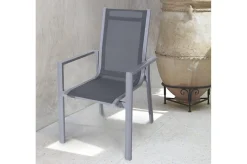 OUTFLEXX Garten-Essgruppe, silber/anthrazit, Alu/Spraystone/Textilen, 160 x 95 cm, 4 Stapelsessel, 2 Klappstühle