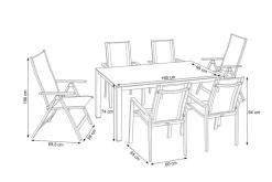 OUTFLEXX Garten-Essgruppe, silber/anthrazit, Alu/Spraystone/Textilen, 160 x 95 cm, 4 Stapelsessel, 2 Klappstühle
