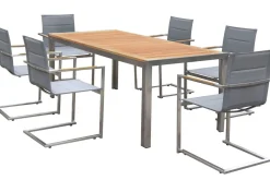 OUTFLEXX Garten-Essgruppe, silber, Edelstahl/Teak, Tisch 180x90cm, 6 Sessel gepolstert