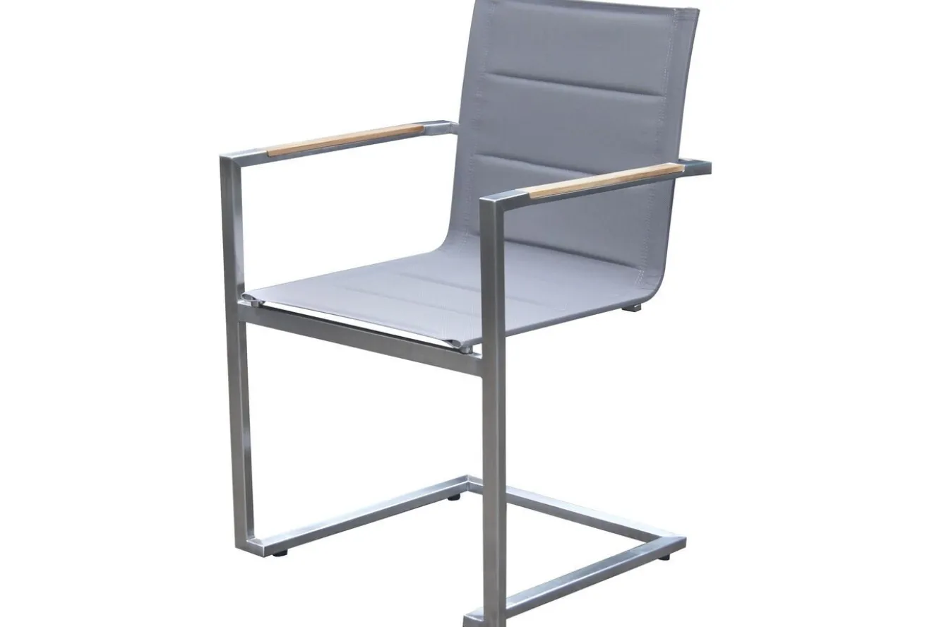 OUTFLEXX Garten-Essgruppe, silber, Edelstahl/Teak, Tisch 180x90cm, 6 Sessel gepolstert