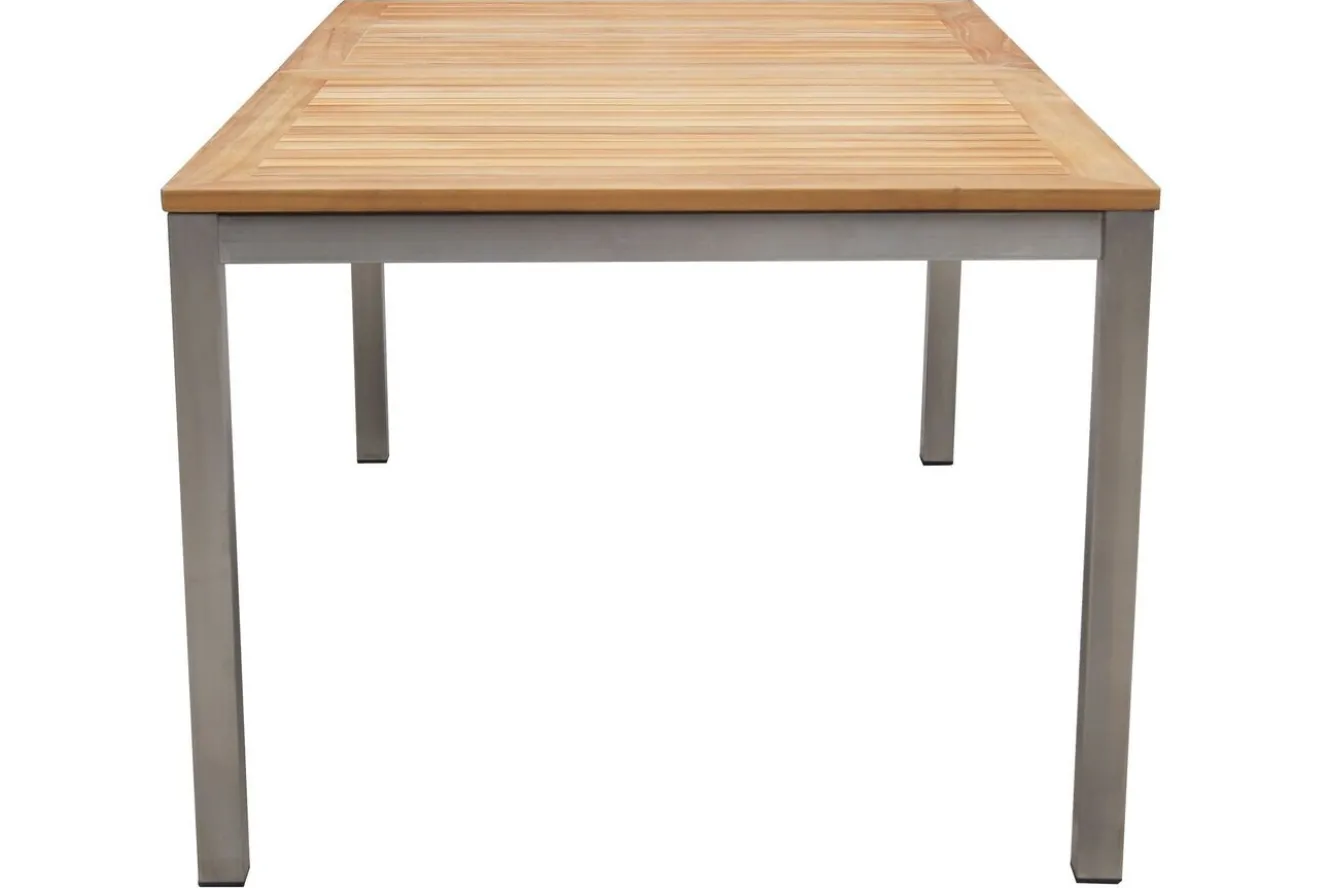 OUTFLEXX Garten-Essgruppe, silber, 200/300 x 100 cm, Edelstahl/Teak, Ausziehtisch, 6 Stühle padded, 2 Klappstühle, FSC®-zertifiziertes Produkt