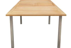 OUTFLEXX Garten-Essgruppe, silber, 200/300 x 100 cm, Edelstahl/Teak, Ausziehtisch, 6 Stühle padded, 2 Klappstühle, FSC®-zertifiziertes Produkt