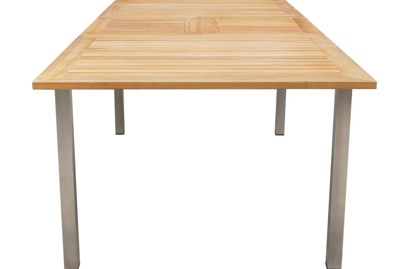 OUTFLEXX Garten-Essgruppe, silber, 200/300 x 100 cm, Edelstahl/Teak, Ausziehtisch, 6 Stühle padded, 2 Klappstühle, FSC®-zertifiziertes Produkt