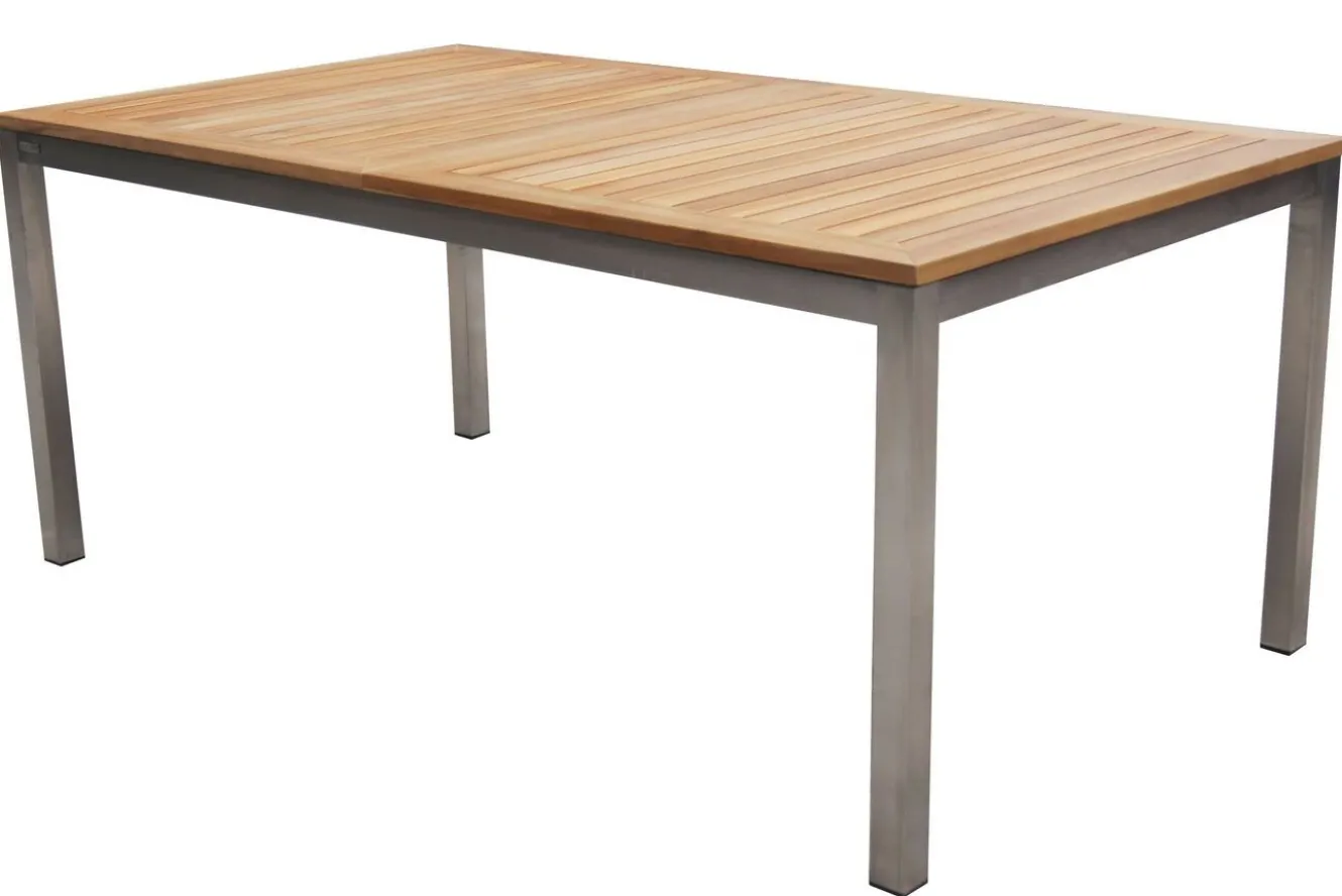 OUTFLEXX Garten-Essgruppe, silber, 200/300 x 100 cm, Edelstahl/Teak, Ausziehtisch, 6 Stühle padded, 2 Klappstühle, FSC®-zertifiziertes Produkt