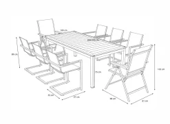 OUTFLEXX Garten-Essgruppe, silber, 200/300 x 100 cm, Edelstahl/Teak, Ausziehtisch, 6 Stühle padded, 2 Klappstühle, FSC®-zertifiziertes Produkt