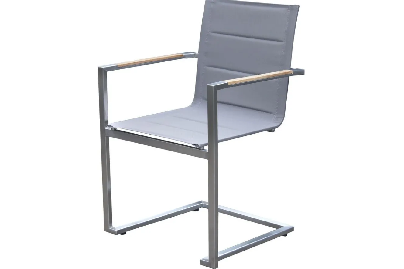 OUTFLEXX Garten-Essgruppe, silber, 200/300 x 100 cm, Edelstahl/Teak, Ausziehtisch, 6 Stühle padded, 2 Klappstühle, FSC®-zertifiziertes Produkt