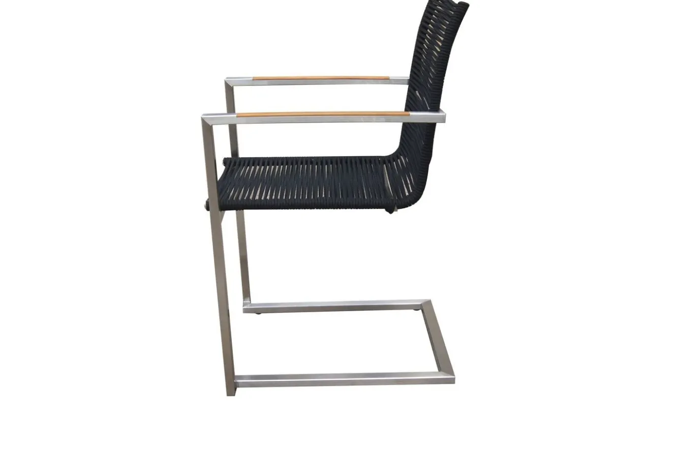 OUTFLEXX Garten-Essgruppe, silber/schwarz, Edelstahl/Teak, Ausziehtisch 200-300 x 100 cm, 6 Freischwinger, FSC®-zertifiziertes Produkt