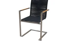 OUTFLEXX Garten-Essgruppe, silber/schwarz, Edelstahl/Teak, Ausziehtisch 200-300 x 100 cm, 6 Freischwinger, FSC®-zertifiziertes Produkt
