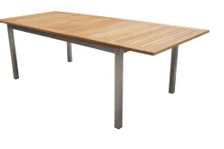 OUTFLEXX Garten-Essgruppe, silber/schwarz, Edelstahl/Teak, Ausziehtisch 200-300 x 100 cm, 6 Freischwinger, FSC®-zertifiziertes Produkt