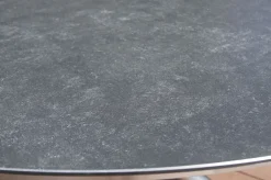 OUTFLEXX Garten-Essgruppe, silber/schwarz, Edelstahl/Glaskeramik/Textilene/Teakholz, Tisch Ø150cm, 5 Klappstühle, verstellbar