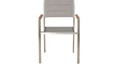 OUTFLEXX Gartenessgruppe, Silber, Edelstahl/Glaskeramik, Tisch 200x100cm, 6 Stapelstühle, Bodenschoner Inklusive