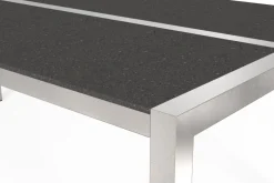OUTFLEXX Gartenessgruppe, Silber, Edelstahl/Glaskeramik, Tisch 200x100cm, 6 Stapelstühle, Bodenschoner Inklusive