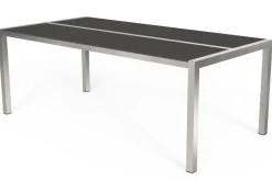 OUTFLEXX Gartenessgruppe, Silber, Edelstahl/Glaskeramik, Tisch 200x100cm, 6 Stapelstühle, Bodenschoner Inklusive