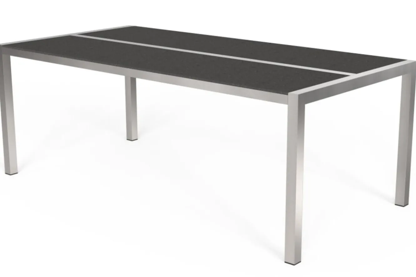 OUTFLEXX Gartenessgruppe, Silber, Edelstahl/Glaskeramik, Tisch 200x100cm, 6 Stapelstühle, Bodenschoner Inklusive