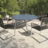 OUTFLEXX Garten-Essgruppe, silber/schwarz, Edelstahl/Glaskeramik/Rope/Teak, Tisch Ø150cm, 5 Freischwinger