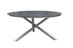 OUTFLEXX Garten-Essgruppe, silber/schwarz, Edelstahl/Glaskeramik/Rope/Teak, Tisch Ø150cm, 5 Freischwinger