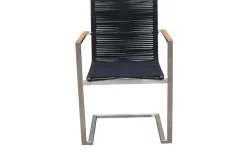 OUTFLEXX Garten-Essgruppe, silber/schwarz, Edelstahl/Glaskeramik/Rope/Teak, Tisch Ø150cm, 5 Freischwinger