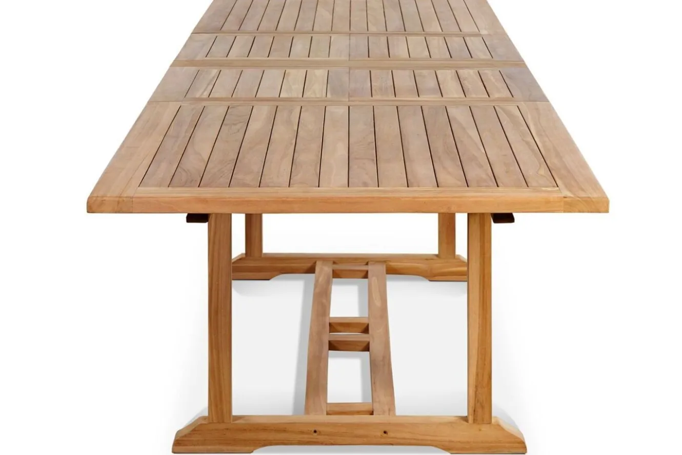 OUTFLEXX Garten-Essgruppe, Teakholz, Ausziehtisch 195/295 x 90 cm, 10 Armlehnensessel, inkl. Polster