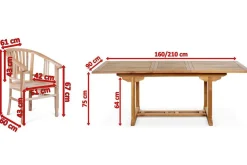 OUTFLEXX Garten-Essgruppe, Teakholz, Ausziehtisch 160/210x90cm, 8 Armlehnensessel, inkl. Polster