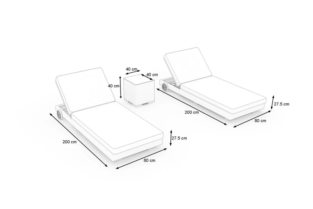 OUTFLEXX Gartenliege 2er Set, desert-beige, Alu/Polyrattan, horizontal verstellbar
