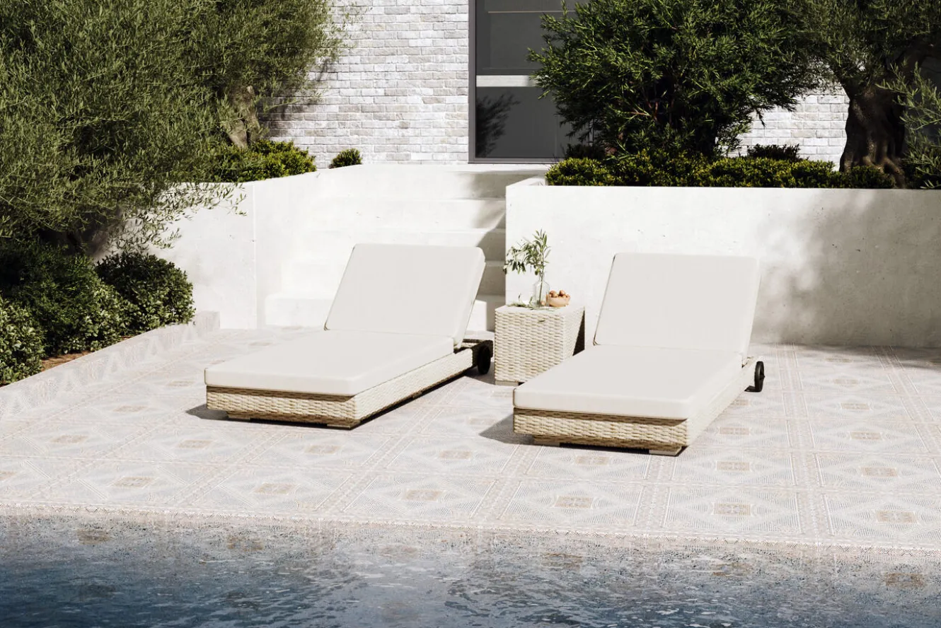 OUTFLEXX Gartenliege 2er Set, desert-beige, Alu/Polyrattan, horizontal verstellbar