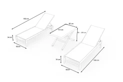 OUTFLEXX Gartenliegen-Set, anthrazit matt/schwarz, Alu/Textilene, 190 x 60 cm, inkl. höhenverstellbarer Kafeetisch , UV-beständig