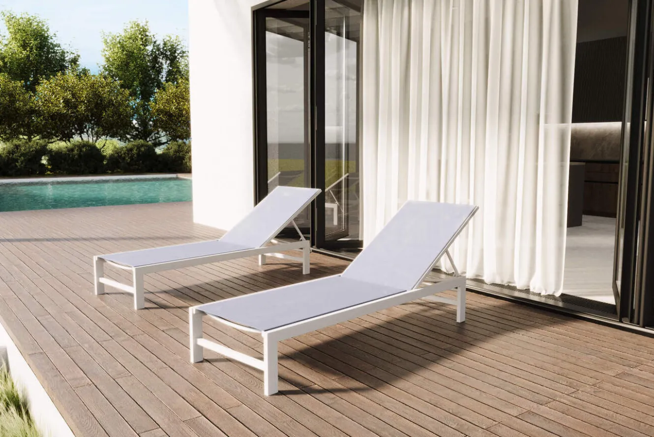 OUTFLEXX Gartenliegen-Set, creme/weiß, Aluminium, 190 x 60 cm, horizontal verstellbar, pulverbeschichtet