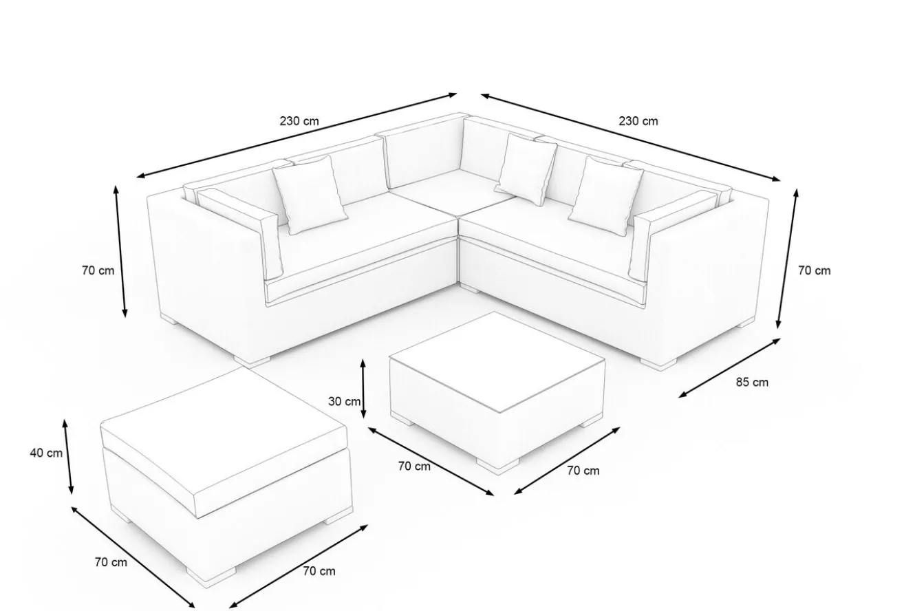 OUTFLEXX Gartenlounge, braun marmoriert, 6 Pers, Polyrattan, wasserfeste Kissenbox, inkl. Beistelltisch