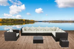 OUTFLEXX Gartenlounge, braun marmoriert, Polyrattan, 8 Pers, wasserfeste Kissenbox, inkl. Beistelltisch