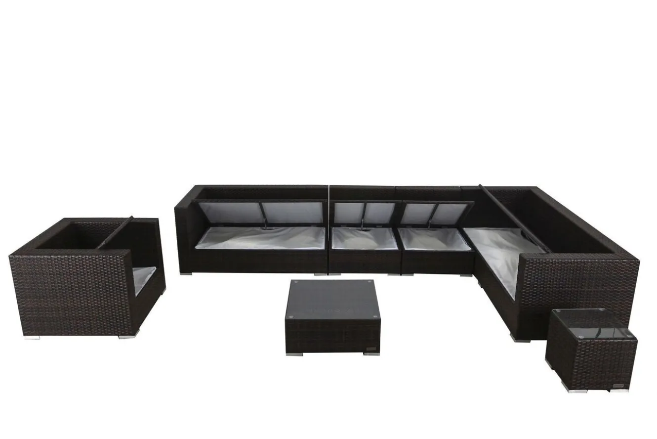 OUTFLEXX Gartenlounge, braun marmoriert, Polyrattan, 8 Pers, wasserfeste Kissenbox, inkl. Beistelltisch