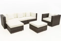 OUTFLEXX Gartenlounge, braun marmoriert, Polyrattan, 5 Pers, wasserfeste Kissenbox, inkl. Beistelltisch