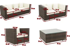 OUTFLEXX Gartenlounge, braun marmoriert, Polyrattan, 9 Pers, wasserfeste Kissenbox