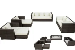 OUTFLEXX Gartenlounge, braun marmoriert, Polyrattan, 9 Pers, wasserfeste Kissenbox