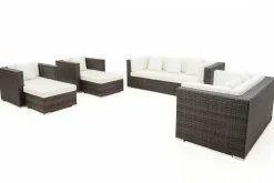 OUTFLEXX Gartenlounge, braun marmoriert, Polyrattan, 9 Pers, wasserfeste Kissenbox