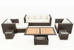 OUTFLEXX Gartenlounge, braun marmoriert, Polyrattan, 6 Pers, wasserfeste Kissenbox, inkl. Loungetisch