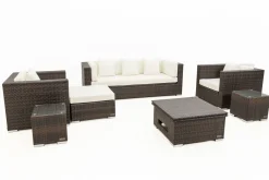 OUTFLEXX Gartenlounge, braun marmoriert, Polyrattan, 6 Pers, wasserfeste Kissenbox, inkl. Loungetisch
