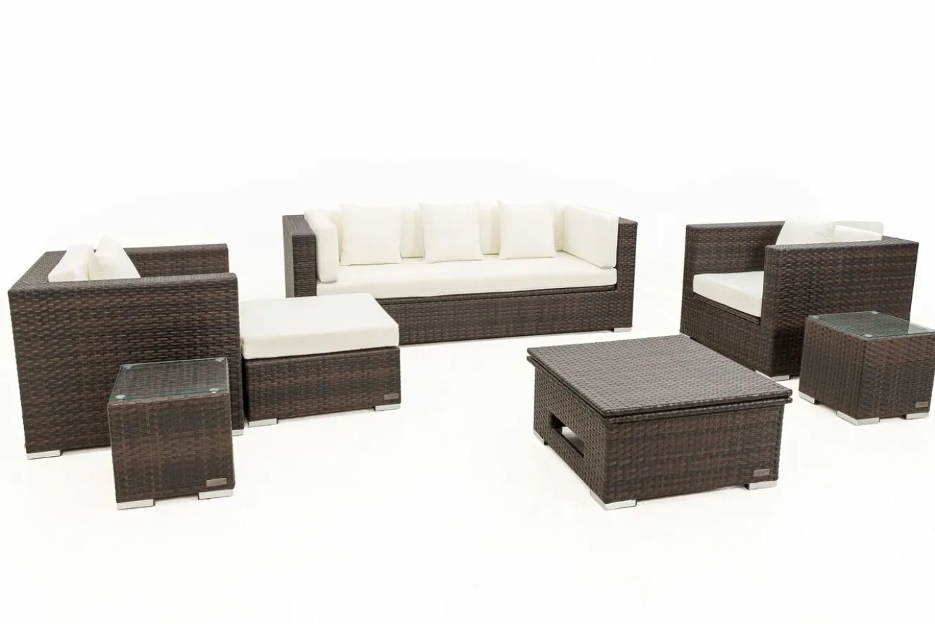 OUTFLEXX Gartenlounge, braun marmoriert, Polyrattan, 6 Pers, wasserfeste Kissenbox, inkl. Loungetisch