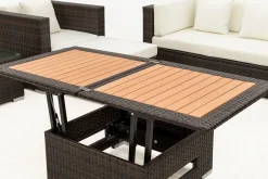 OUTFLEXX Gartenlounge, braun marmoriert, Polyrattan, 6 Pers, wasserfeste Kissenbox, inkl. Loungetisch