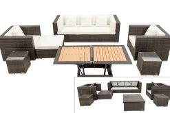OUTFLEXX Gartenlounge, braun marmoriert, Polyrattan, 6 Pers, wasserfeste Kissenbox, inkl. Loungetisch