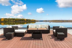 OUTFLEXX Gartenlounge, braun marmoriert, Polyrattan, 6 Pers, wasserfeste Kissenbox, inkl. Loungetisch