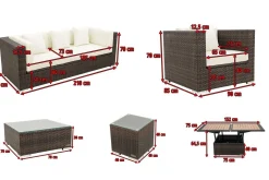 OUTFLEXX Gartenlounge, braun marmoriert, Polyrattan, 6 Pers, wasserfeste Kissenbox, inkl. Loungetisch